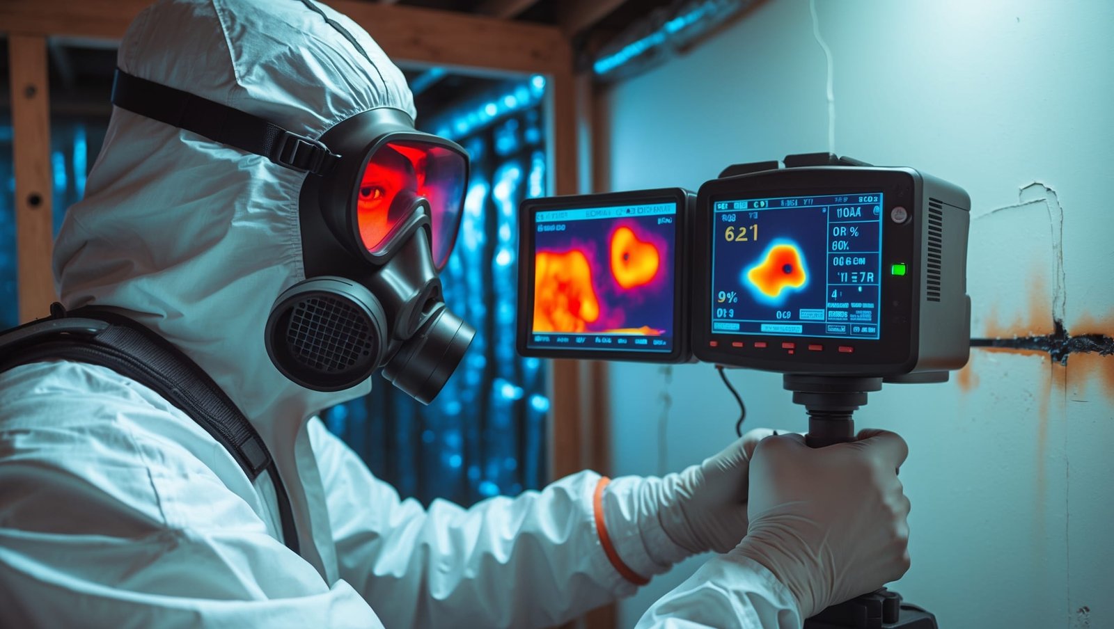 Professional mold remediation specialist in Rochester NY using advanced equipment to prevent mold growth in a home's basement