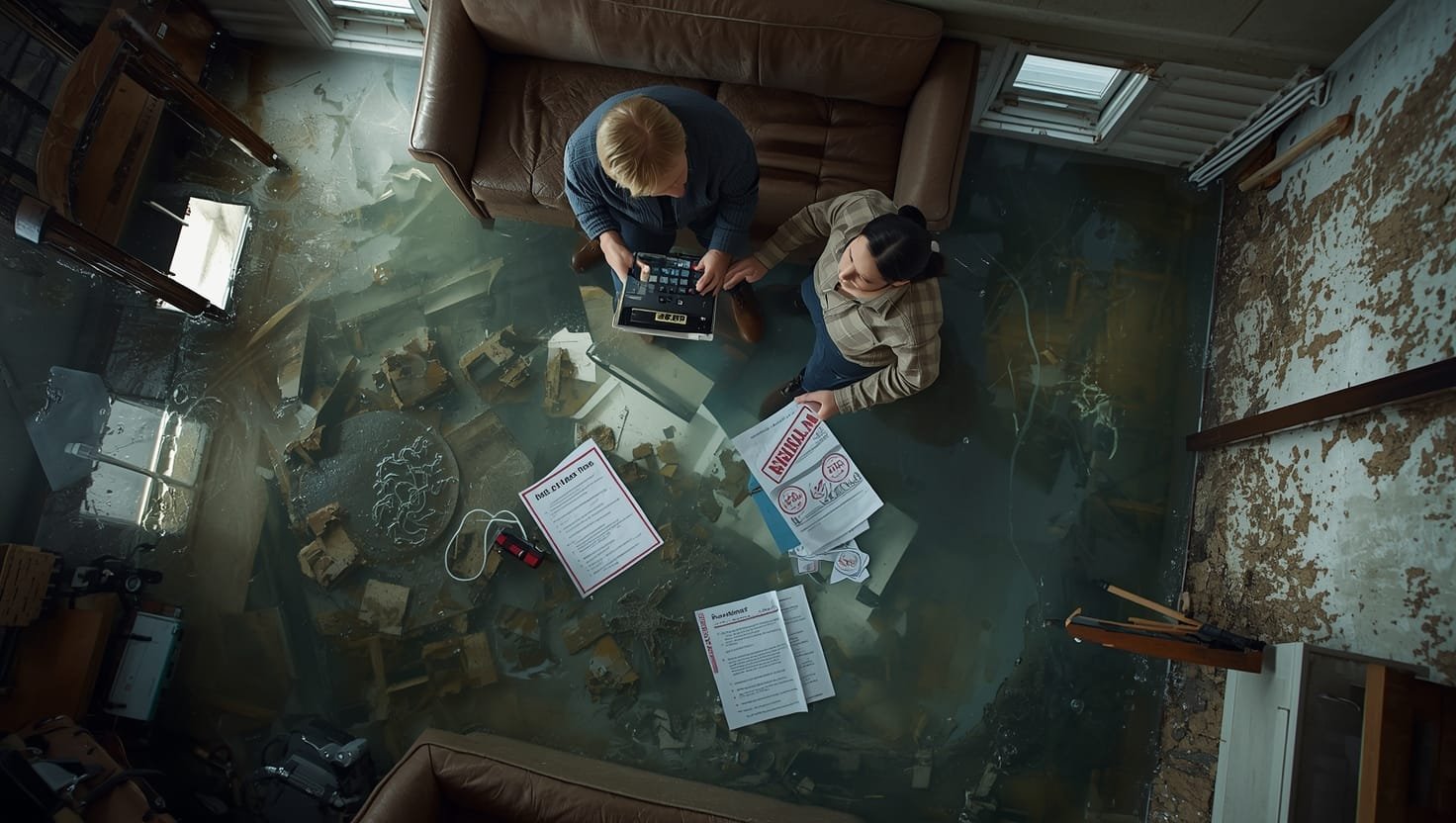 Flooded basement with water damage and mold, showing costly foundation neglect that professional waterproofing services could prevent